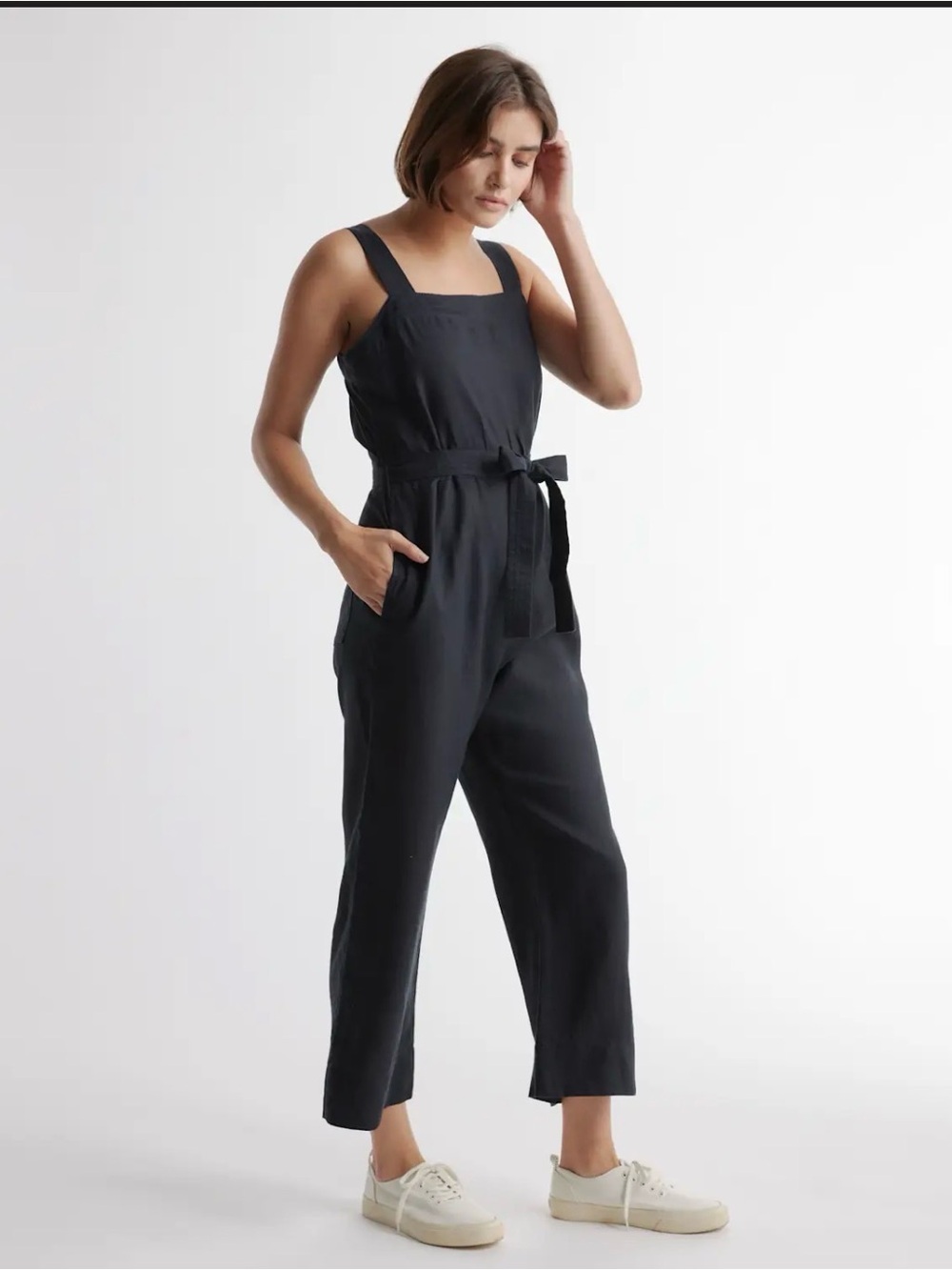 Quince 100% European Linen Square Neck Jumpsuit